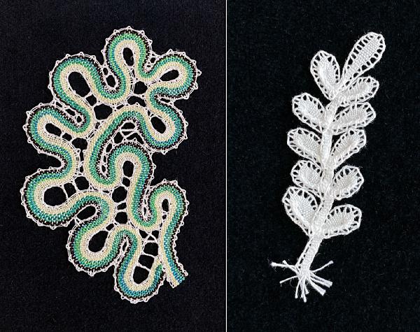 Two photographs of different lace samplers